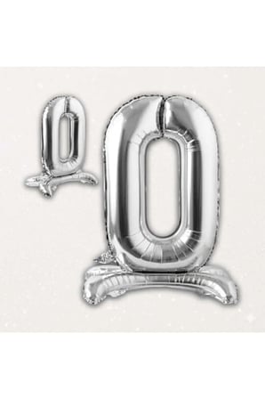 Dehaparty Gümüş Folyo 0 Rakam Balon 70 cm Ayaklı Parti Süsleme Malzemesi