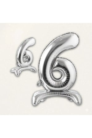 Dehaparty 6 Yaş Gümüş Ayaklı Folyo Rakam Balon 70 Cm Parti Süsleme Malzemeleri