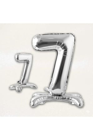 Dehaparty Gümüş 7 Yaş Ayaklı Folyo Rakam Balon 70 cm Doğum Günü Parti Süsü