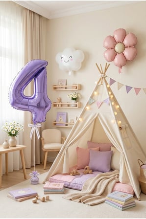 Bulut Rüyası Konsept Mor Rakam 1-9 Yaş Folyo Balon Seti 3 Parça Premium Doğum Günü Süsleme