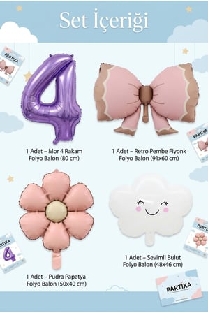 Bulut & Fiyonk Masalı Folyo Balon Seti | 1-9 Yaş Mor Rakamlı Doğum Günü Balon Seti | 4 Parça Konsept Parti Süsleme Seti