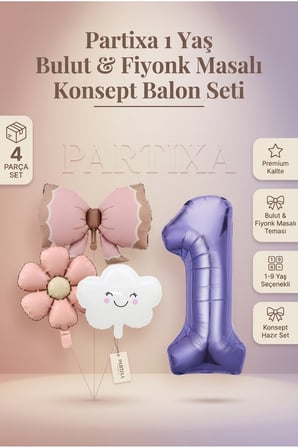 Bulut & Fiyonk Masalı Folyo Balon Seti | 1-9 Yaş Mor Rakamlı Doğum Günü Balon Seti | 4 Parça Konsept Parti Süsleme Seti