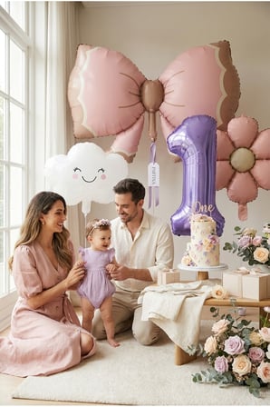 Bulut & Fiyonk Masalı Folyo Balon Seti | 1-9 Yaş Mor Rakamlı Doğum Günü Balon Seti | 4 Parça Konsept Parti Süsleme Seti