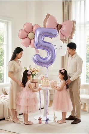 Bulut & Fiyonk Masalı Folyo Balon Seti | 1-9 Yaş Mor Rakamlı Doğum Günü Balon Seti | 4 Parça Konsept Parti Süsleme Seti