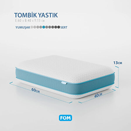 FOM Tombik Full Ortopedik Masaj Etkili Konforlu Visco Yastık, Ortopedik, 60 X 40 X 13, Açık Mavi