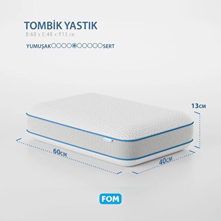 FOM Tombik Full Ortopedik Masaj Etkili Konforlu Visco Yastık, Ortopedik, 60 X 40 X 13, Beyaz