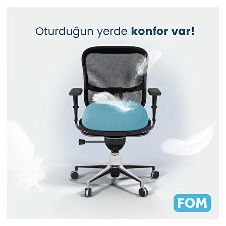 FOM Smith Visco Konforlu ve Rahatlatıcı Oturma Simidi Yastık, Ortopedik, 45 x 44 x 8, Açık Mavi