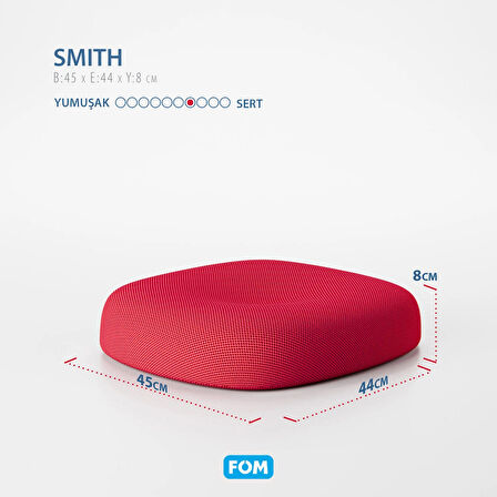 FOM Smith Visco Konforlu ve Rahatlatıcı Oturma Simidi Yastık, Ortopedik, 45 x 44 x 8, Kırmızı