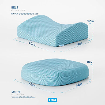 FOM Smith Ve Bels Visco Anatomik Oturma Simidi Ve Bel Destek Yastık Ofis Seti, Ortopedik, Açık Mavi