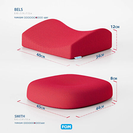 FOM Smith Ve Bels Visco Anatomik Oturma Simidi Ve Bel Destek Yastık Ofis Seti, Ortopedik, Kırmızı