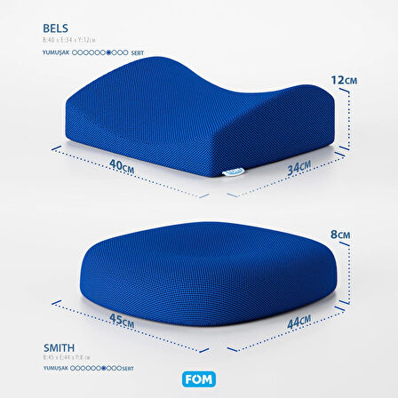 FOM Smith Ve Bels Visco Anatomik Oturma Simidi Ve Bel Destek Yastık Ofis Seti, Ortopedik, Lacivert