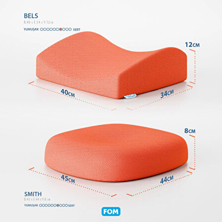 FOM Smith Ve Bels Visco Anatomik Oturma Simidi Ve Bel Destek Yastık Ofis Seti, Ortopedik, Turuncu