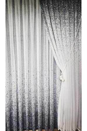 Gri Antrasit Füme Renk Geçişli Serpinti Tek Kanat Tül Fon Perde Sağ