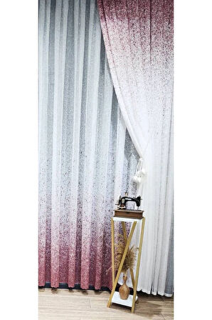 Pudra Pembe Renk Geçişli Serpinti Tek Kanat Tül Fon Perde Sağ