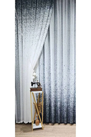 Gri Antrasit Füme Renk Geçişli Serpinti Tek Kanat Tül Fon Perde Sol