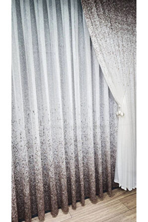 Kahverengi Bej Vizon Renk Geçişli Serpinti Tek Kanat Tül Fon Perde Sol