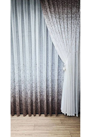 Kahverengi Bej Vizon Renk Geçişli Serpinti Tek Kanat Tül Fon Perde Sol