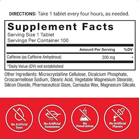 Force Factor Caffeine (Kafein) 200 mg 100 tablets