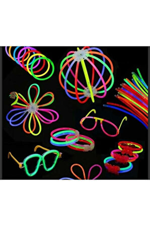 NEON FOSFORLU PARTİ ÇUBUK FOSFORLU BİLEKLİK KARANLIKTA PARLAYAN IŞIK 10 ÇUBUK+10 BAĞLANTI APARATI