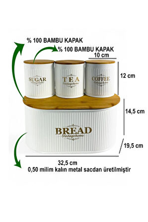 Bambu Kapaklı Metal Ekmeklik & Kavanoz Seti – Modern Mutfak Düzeni