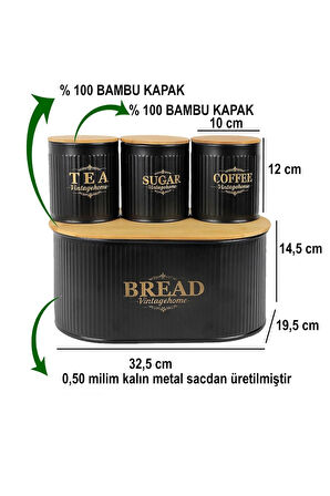 Bambu Kapaklı Metal Ekmeklik & Kavanoz Seti – Modern Mutfak Düzeni