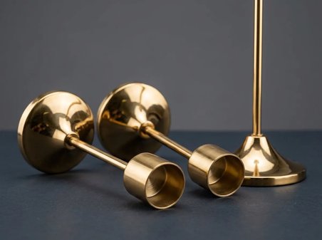 3'lü Metal Şamdan Seti Gold Renk Şamdanlık Klasik Mumluk Seti 16-19-22 cm