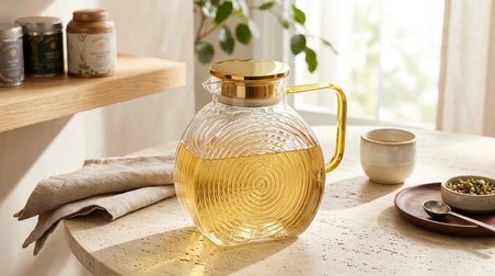 Borosilikat Cam Amber Salyangoz Desenli Filtreli Sürahi 2500 ML | Buzdolabı Kapağına Uygun | Isıya D
