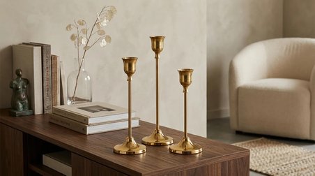 3'lü Metal Şamdan Seti Gold Renk Şamdanlık Klasik Mumluk Seti  Çan Model 16-19-22 cm