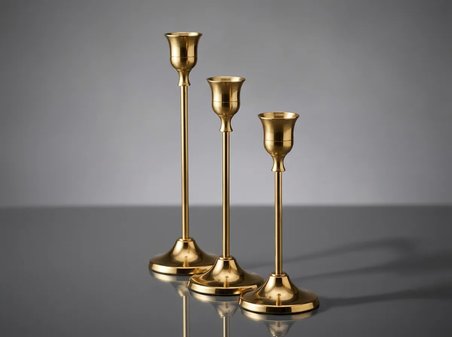 3'lü Metal Şamdan Seti Gold Renk Şamdanlık Klasik Mumluk Seti  Çan Model 16-19-22 cm