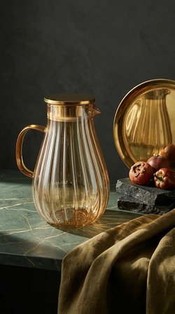 Modern Borosilikat Dilimli Cam Sürahi 1800 ML | Çay, Meyve Detoksu ve Soğuk İçecekler İçin