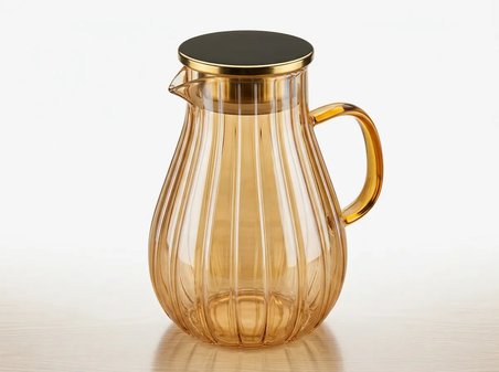 Modern Borosilikat Dilimli Cam Sürahi 1800 ML | Çay, Meyve Detoksu ve Soğuk İçecekler İçin