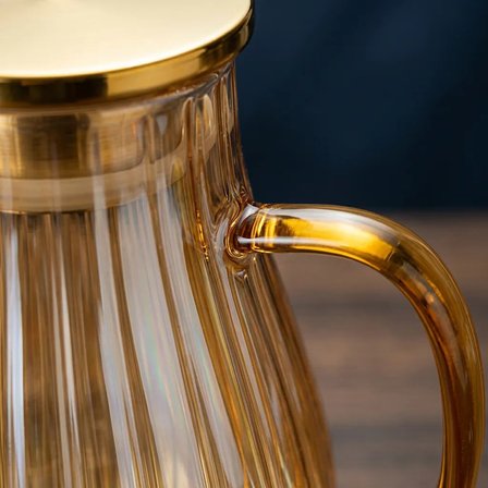 Modern Borosilikat Dilimli Cam Sürahi 1800 ML | Çay, Meyve Detoksu ve Soğuk İçecekler İçin