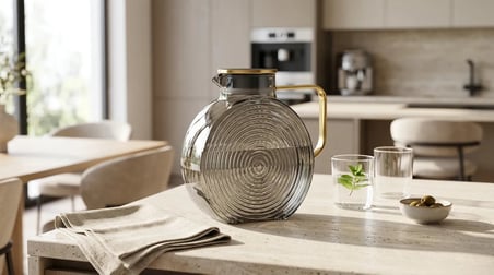 Borosilikat Cam Füme Salyangoz Desenli Filtreli Sürahi 2500 ML | Buzdolabı Kapağına Uygun | Isıya Da