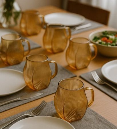 Borosilikat Cam Amber Salyangoz Desenli Filtreli Sürahi 2500 ML ve 2 adet 300 ml Bardak 