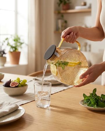 Borosilikat Cam Amber Salyangoz Desenli Filtreli Sürahi 2500 ML ve 2 adet 300 ml Bardak 