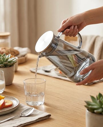 Borosilikat Cam Füme Demlikli Sürahi 1.9 L | Bitki Çayı, Detoks ve Soğuk İçecekler 