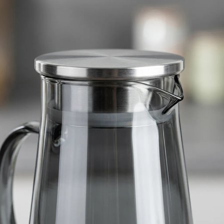 Borosilikat Cam Füme Demlikli Sürahi 1.9 L | Bitki Çayı, Detoks ve Soğuk İçecekler 