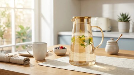 Premium Borosilikat Cam Gold Sürahi 1.9 L | Isıya Dayanıklı Çay & Detoks Sürahisi