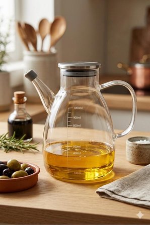 Tess Ölçülü 1000ML +1000 ML Mermer Stantlı 2li Borosilikat Cam Yağdanlık Sirkelik 