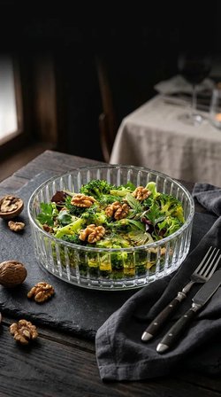 Cam Salata Meyve Sunumluk Kase Çizgili