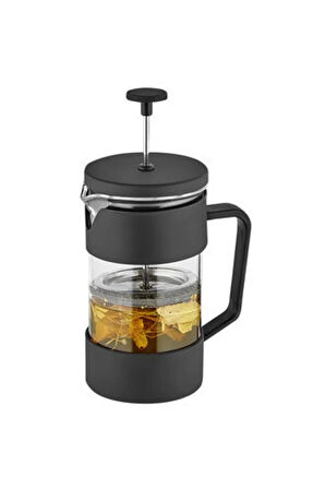 Premium Kahve ve Bitki Çayı Demleme Hazırlayıcı French Press Pratik Kulplu Demlik 350 ml Siyah