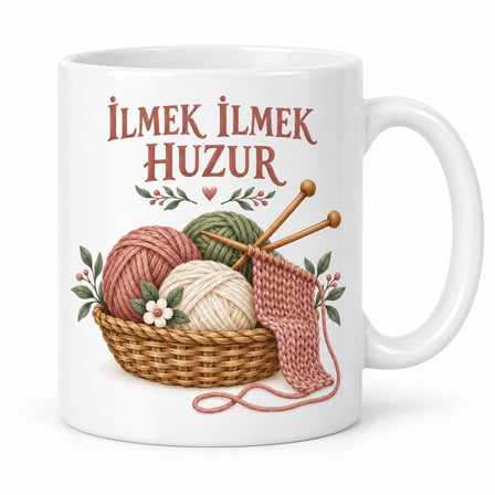İlmek İlmek Huzur Örgü ve Yumak Tasarımlı Porselen Kupa - MODEL 263
