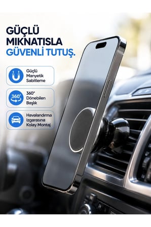 Mey İthalat® Araç İçi Telefon Tutucu Mıknatıslı Havalandırma Izgarası Telefon Standı
