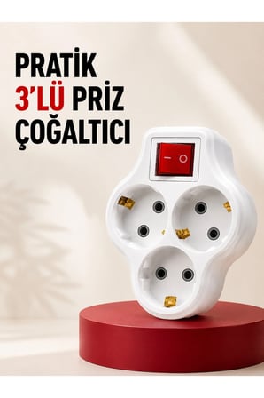 3’lü Topraklı Priz Çoklayıcı Açma Kapama Anahtarlı Direkt Prize Takılan Adaptör