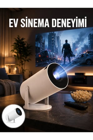 Sinema Projektörü Android HDMI USB WİFİ Ses Çıkışlı Ayaklı Projeksiyon Taşınabilir Yeni Nesil