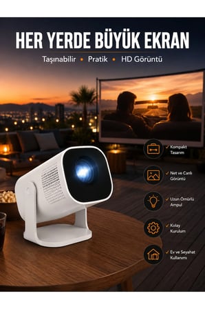 Akıllı Projeksiyon Powerbankli Taşınabilir Sinema Projektörü 4k HD Kaliteli Yeni Nesil