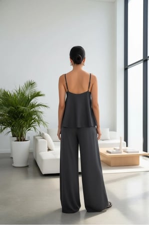 Kadın Füme İp Askılı Bluz Pantolon Takım