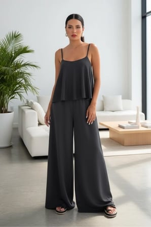 Kadın Füme İp Askılı Bluz Pantolon Takım