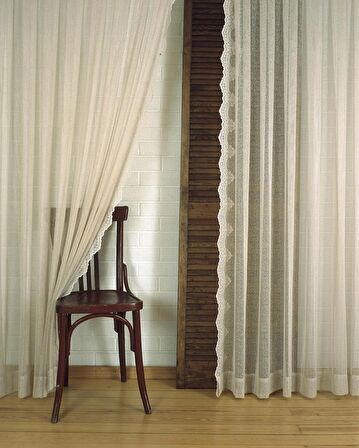Massarelli Fon Örme Tül Dantelli Bej Rengi 1-3sık Pile 
