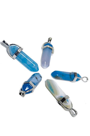 Sertifikalı Çivi Model Mavi Akik Taşı Kolye